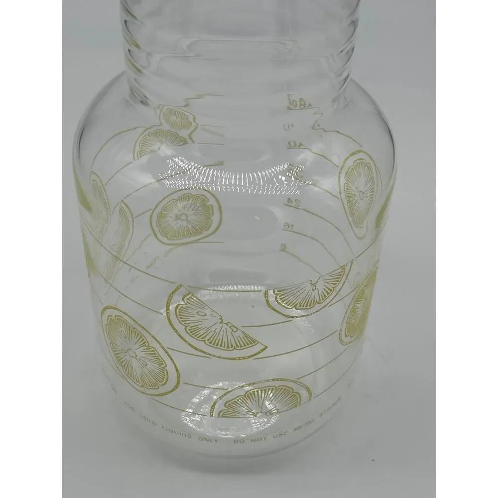 Pyrex 48 Oz Glass Carafe Pitcher Lemon Citrus Gold Vintage No Chips 6 Cup